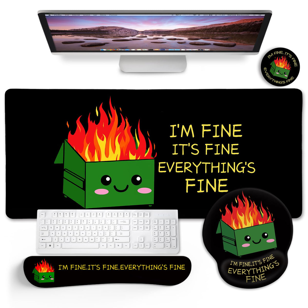 Blusabaca Dumpster on Fire Mouse Pad, Funny Cute Desk Mat Accessories Decor