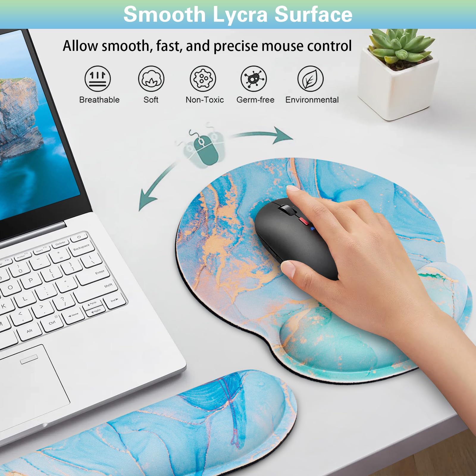 Mouse Pad Blue, 3-in-1 Mouse Pad with Wrist Rest for Keyboard and Mouse