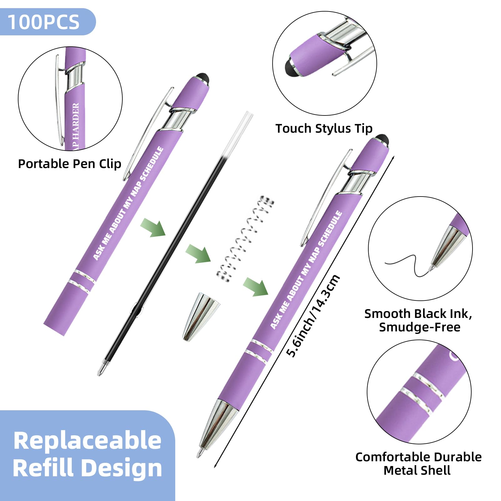 300 Pcs Funny Sarcastic Pens - 100 Set Ballpoint Pens with Refills & Bag,Fun Pen with Snarky