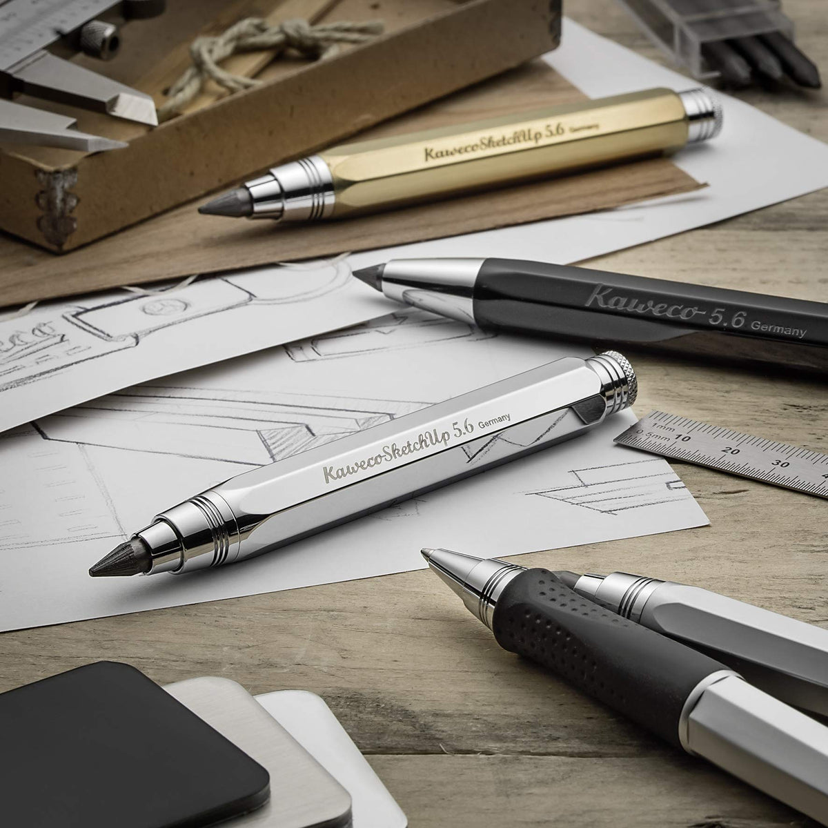 Kaweco SKETCH UP Clutch Pencil 5.6 mm 5B Black with Lead Refill I Pencil 10.5 cm