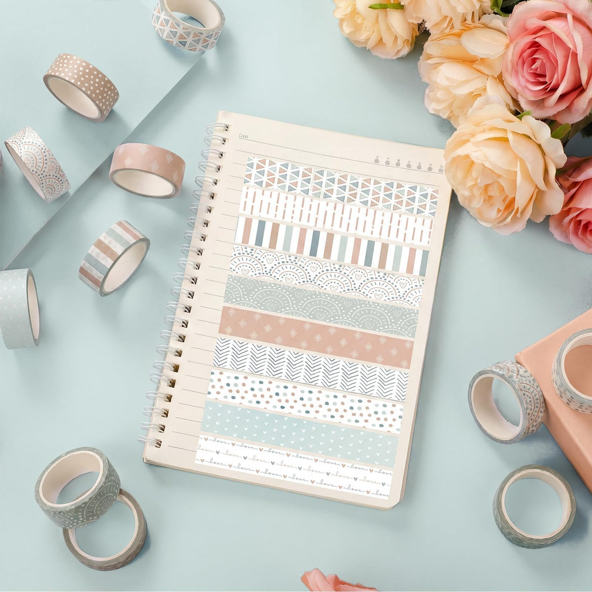 YooNotee 12 Rolls Floral Washi Tape Set,Morandi Tones,Boho
