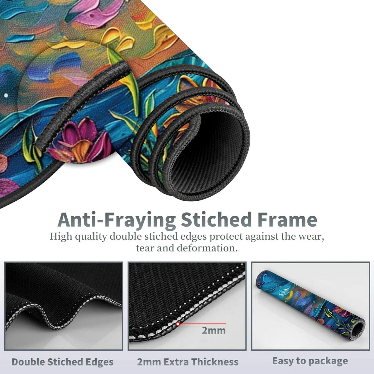 Large Gaming Mouse Pad Plus a Coasters + Cable Clips, Vibrant Watercolor Flowers Extended Mousepad