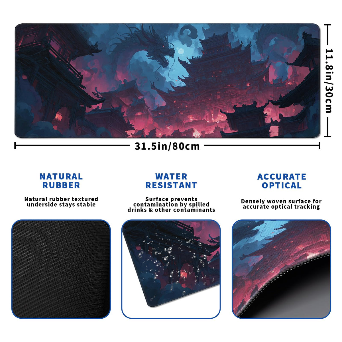 Huge Dragon Mouse Pad Desk Mat XL Extended Large Gaming Desk Pad Mousepad, Tower Effect Computer