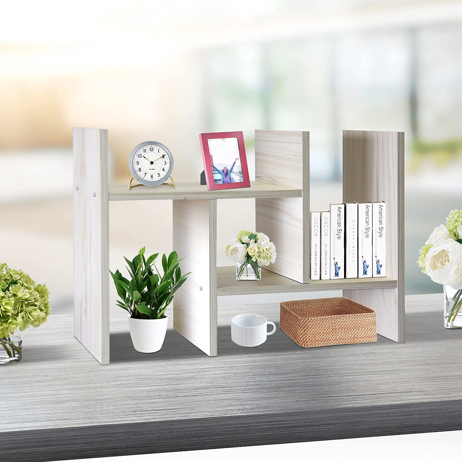 J.M.Deco Desktop Organizers and Storage for Office, Adjustable Desk Organizer Shelf Double H