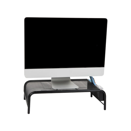 Mind Reader Monitor Stand, Ventilated Laptop Riser, Desktop Organizer, Side Storage, Metal Mesh