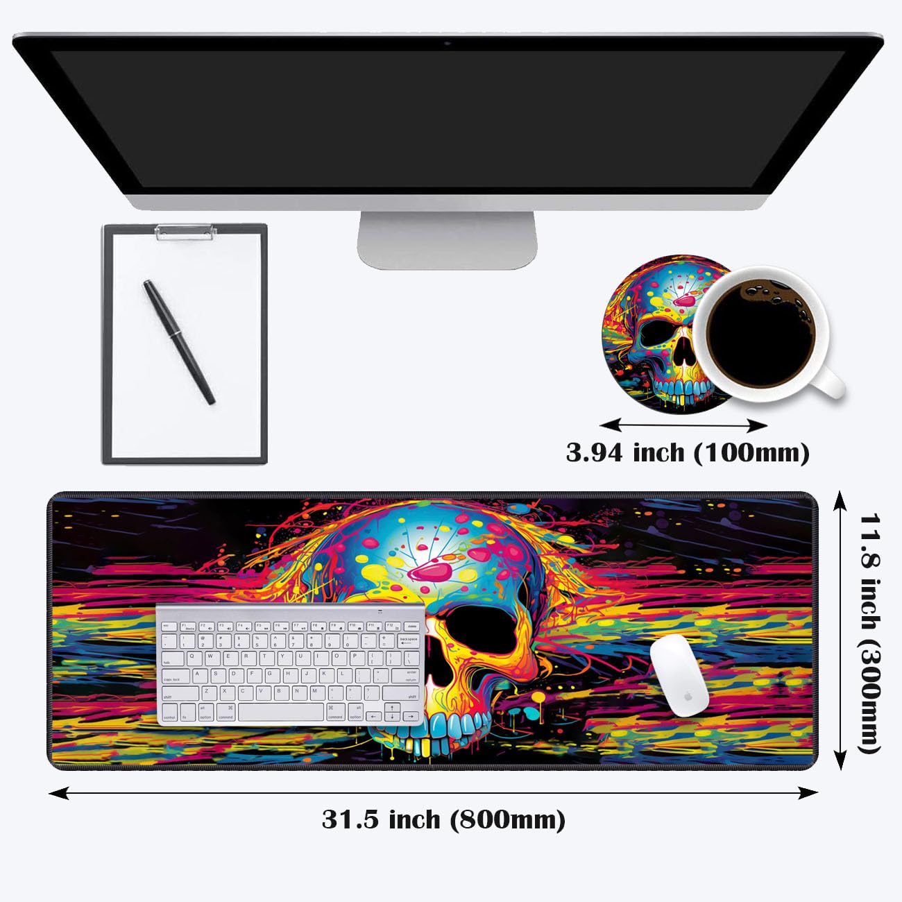 Luasao Desk Pad Mat Gaming Mouse Pads with Coasters Set, Stitched Edges Design Mouse Pad XXL Large