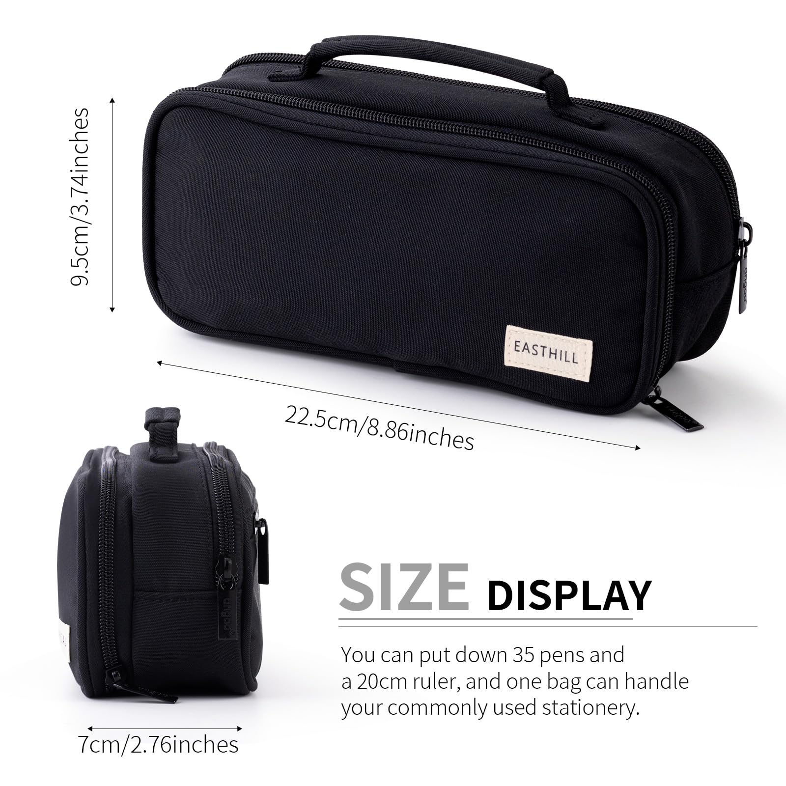 EASTHILL Large Capacity Pencil Case Pen Pouch Organizer Canvas Pencil Bag with Handle School