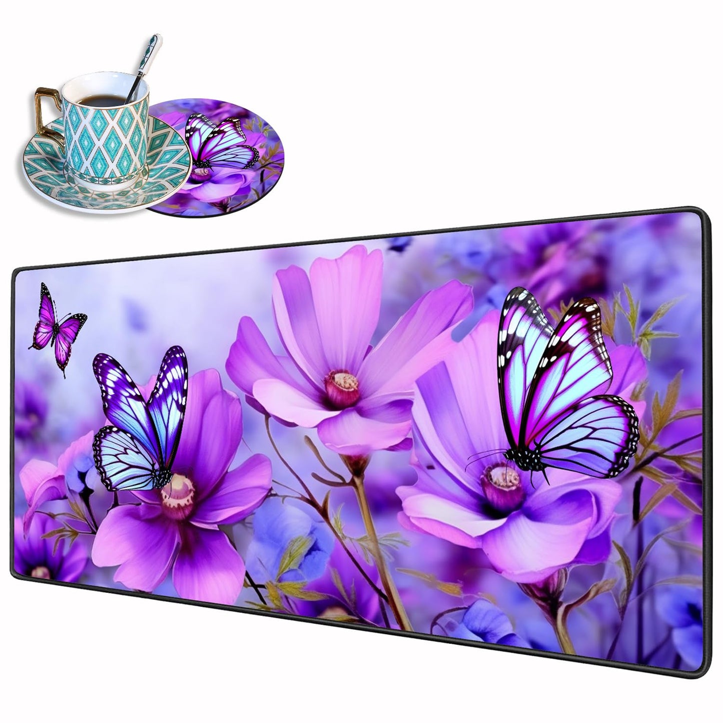 Desk Pad Mat Gaming Mouse Pads with Coasters, 31.5"x 11.8" XXL Large Gaming Mouse Mat Desk Pad with