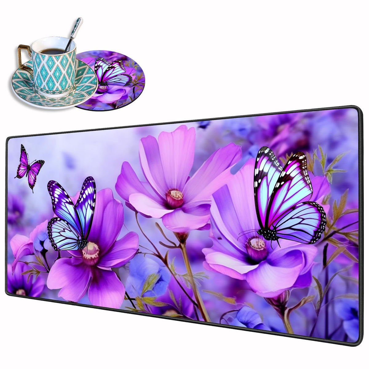 Desk Pad Mat Gaming Mouse Pads with Coasters, 31.5"x 11.8" XXL Large Gaming Mouse Mat Desk Pad with