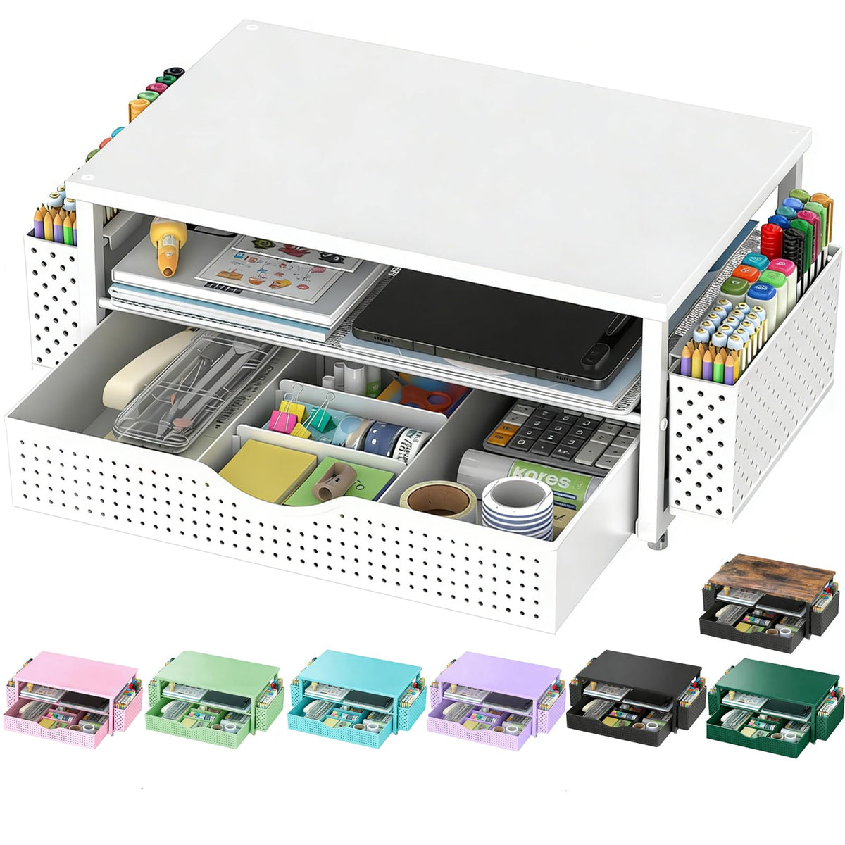 Spacrea Desk Organizers and Accessories, Printer Stand with Storage, White