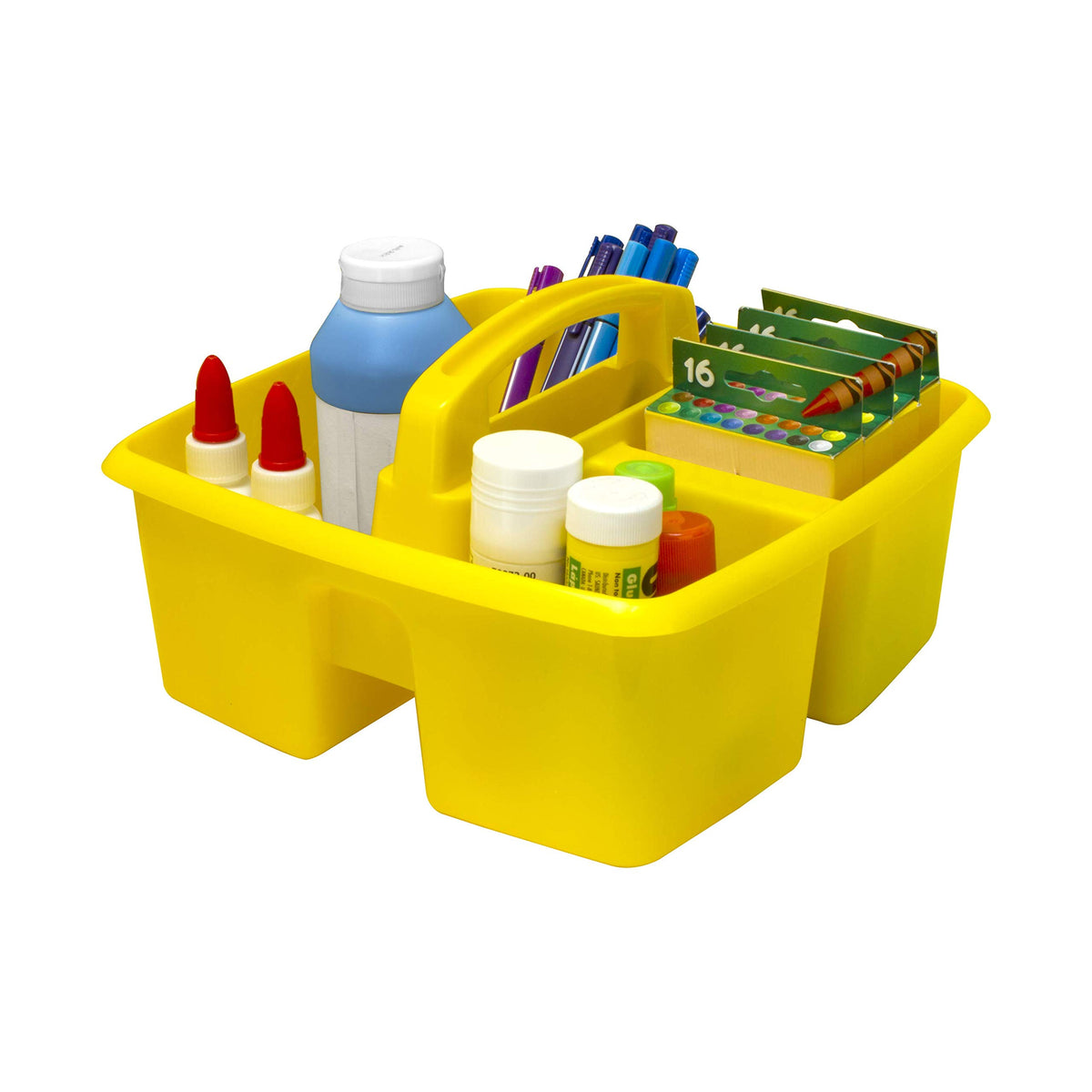 Storex 3-Compartment Small Caddy – Multipurpose Classroom Organizer with Handle, Yellow, 6-Pack