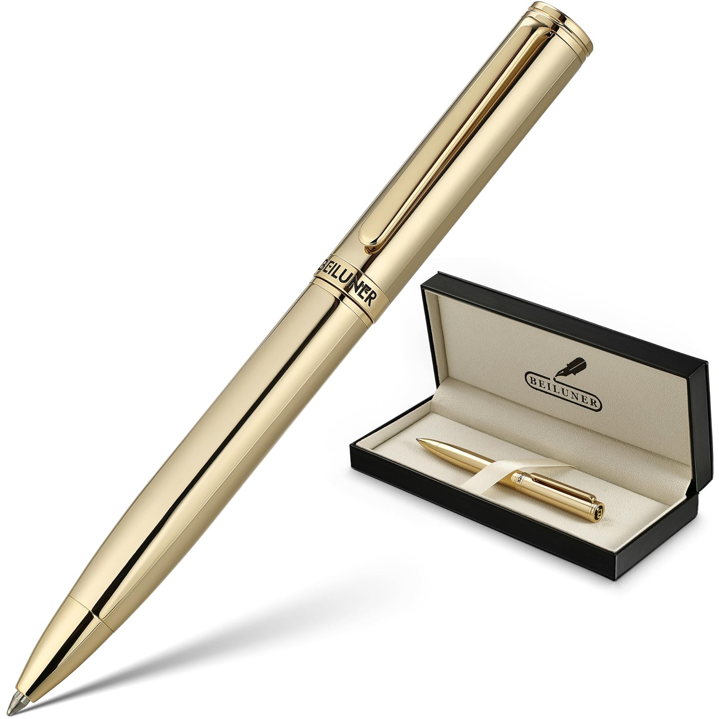 BEILUNER Gold Gel Pen, Stunning Luxury Pens with 24K Gold Plating, Black Ink Refill, Executive Gift