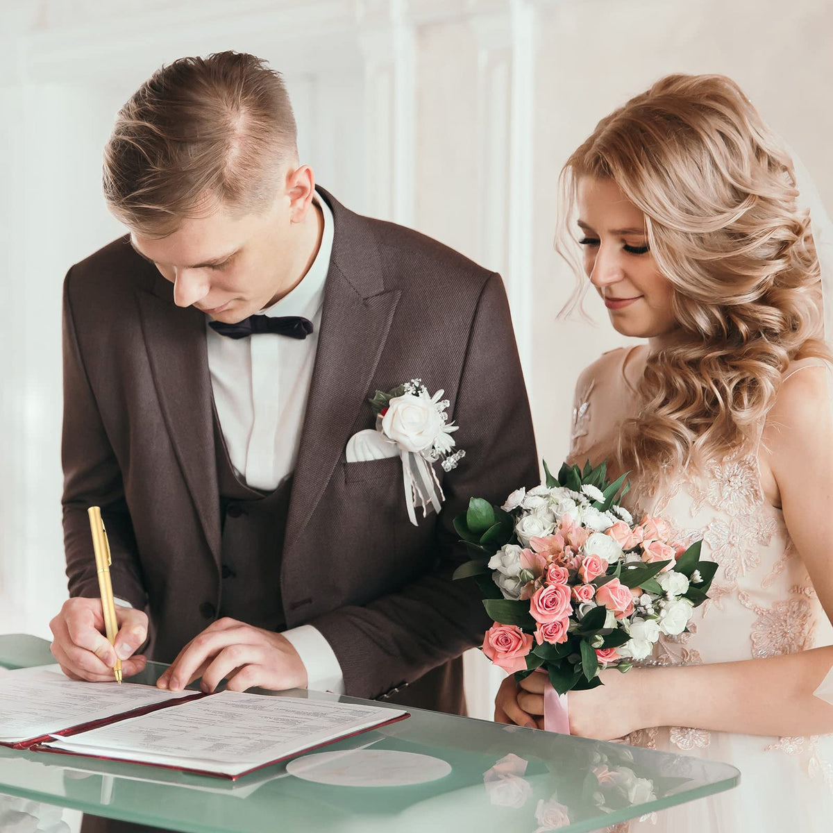 Outus 100 Pcs Wedding Favors Pens Metal Bulk Slim Ballpoint Pen, Gold