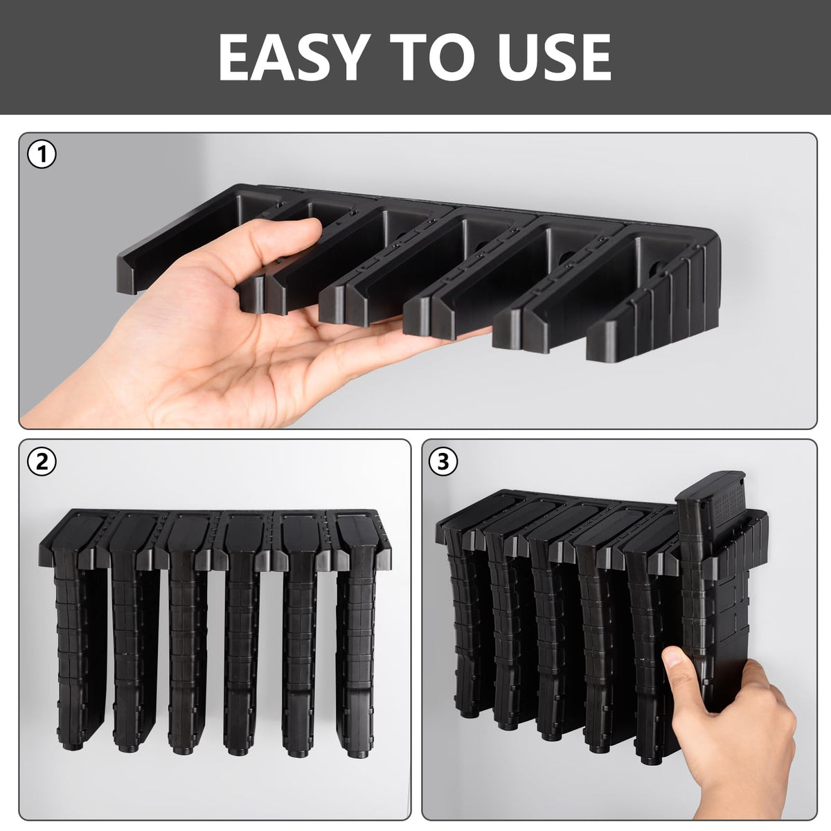 Adoreal Magnetic ABS 6 Standard AR Rack Wall Mount, AR Mag Holder for 5.56 .223 Magazines, Wall