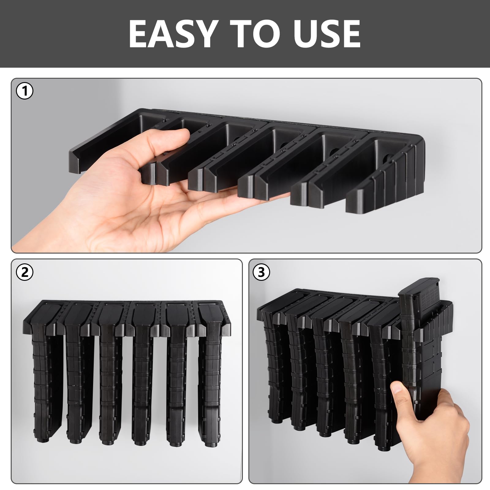 Adoreal Magnetic ABS 6 Standard AR Rack Wall Mount, AR Mag Holder for 5.56 .223 Magazines, Wall