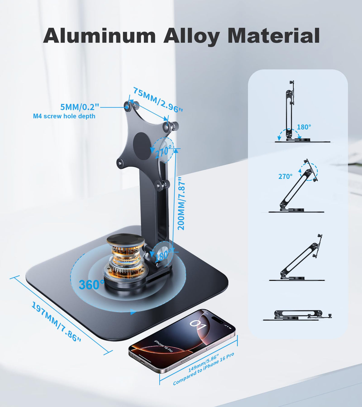 JUNEBOX Portable Monitor Stand VESA 75x75mm Holes M4 Anti-Loss Screws, Aluminum Alloy Base, Fits