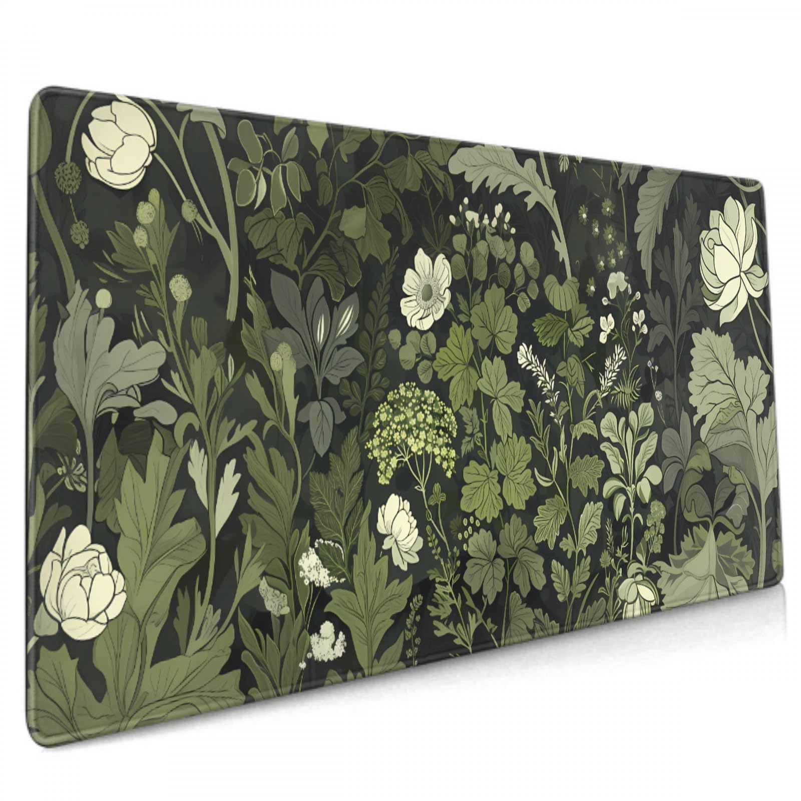 Sage Green Floral Mouse Pad XXL 35.4 X 15.7 Inch Plant Flower Pattern Botanical Design Extended