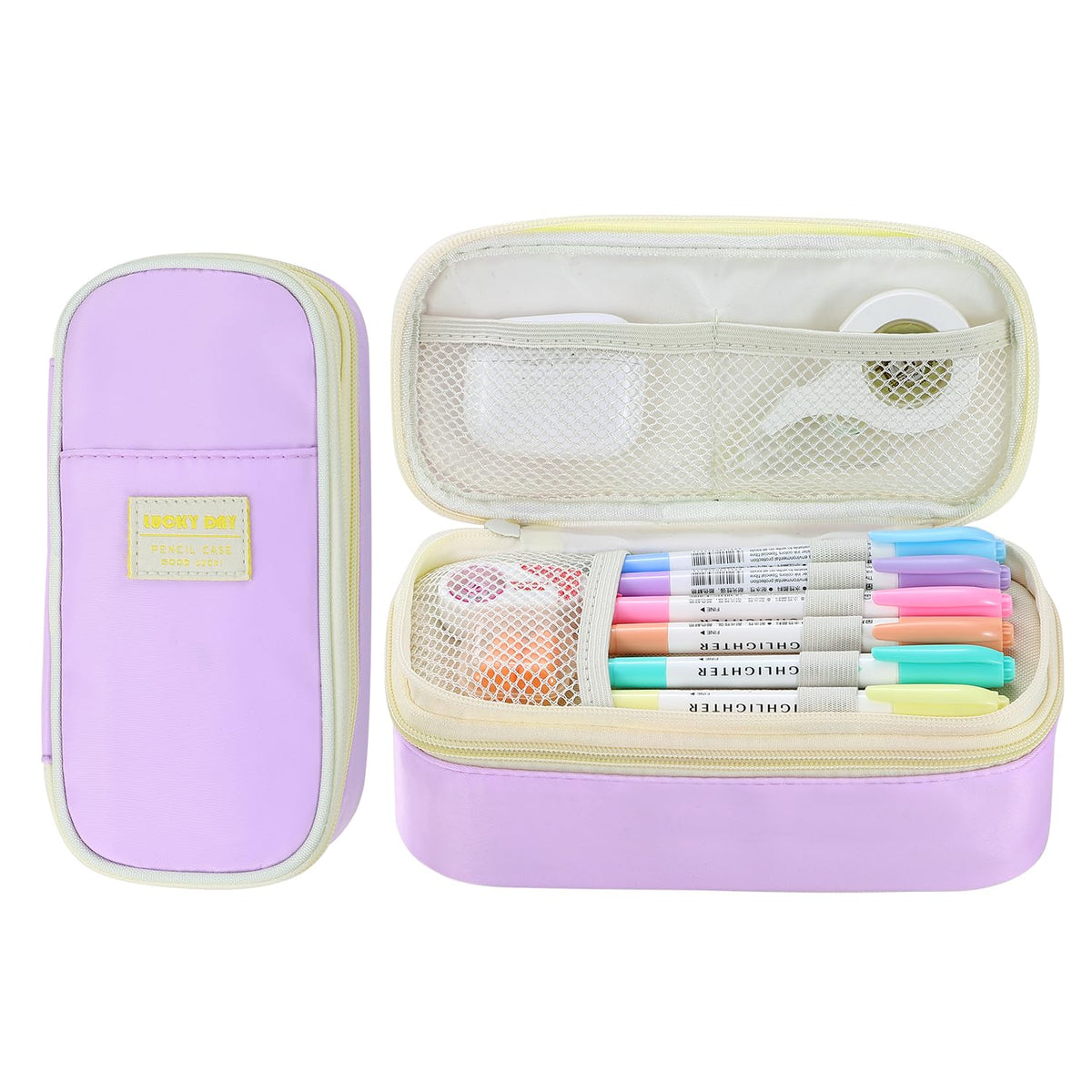 Large Pencil Case for Girls Teens Kids School Pencil Bag with Zipper Purple