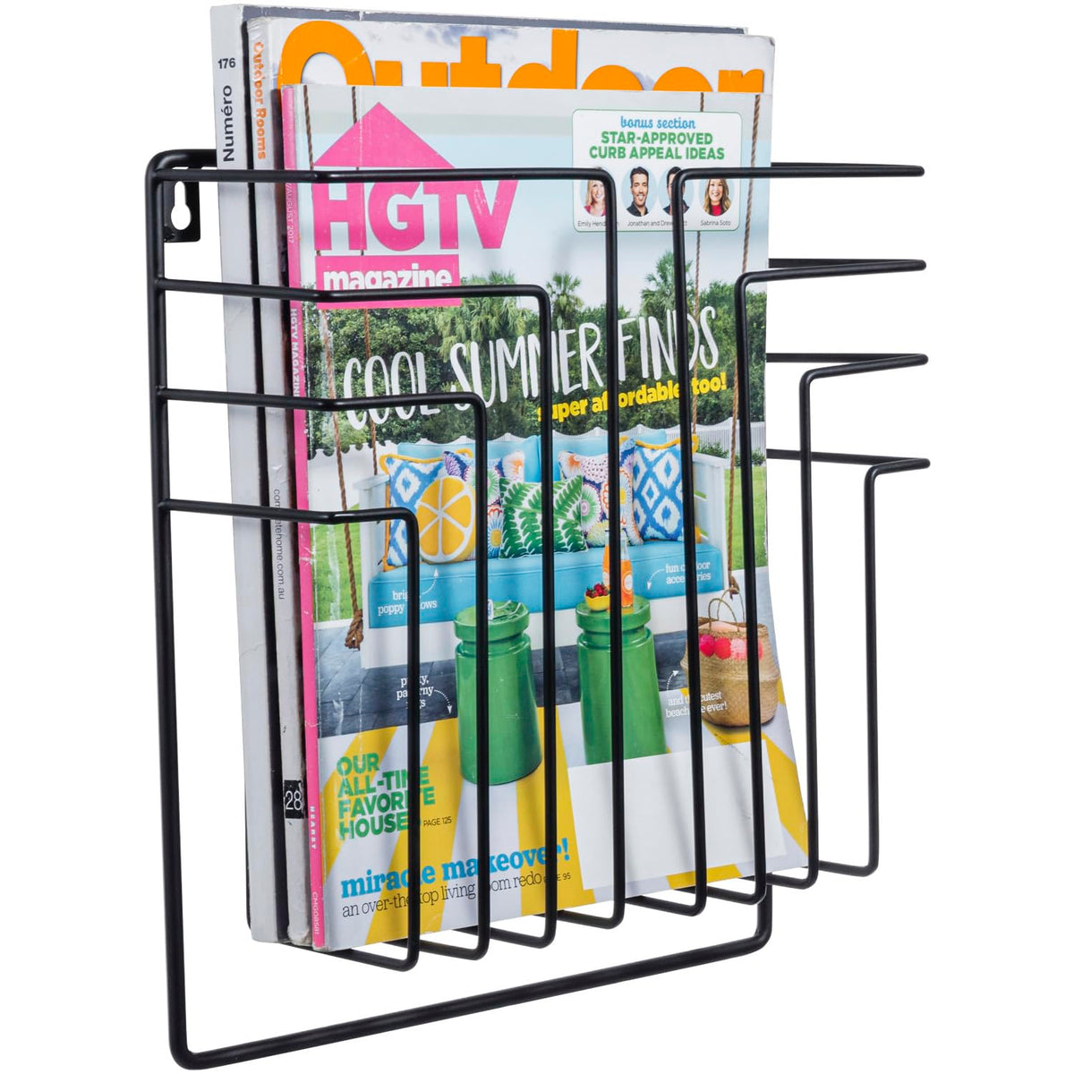 MyGift 11 Inch Modern Art Deco Black Metal Wire Floating Magazine Rack and File Folder Holder, Wall