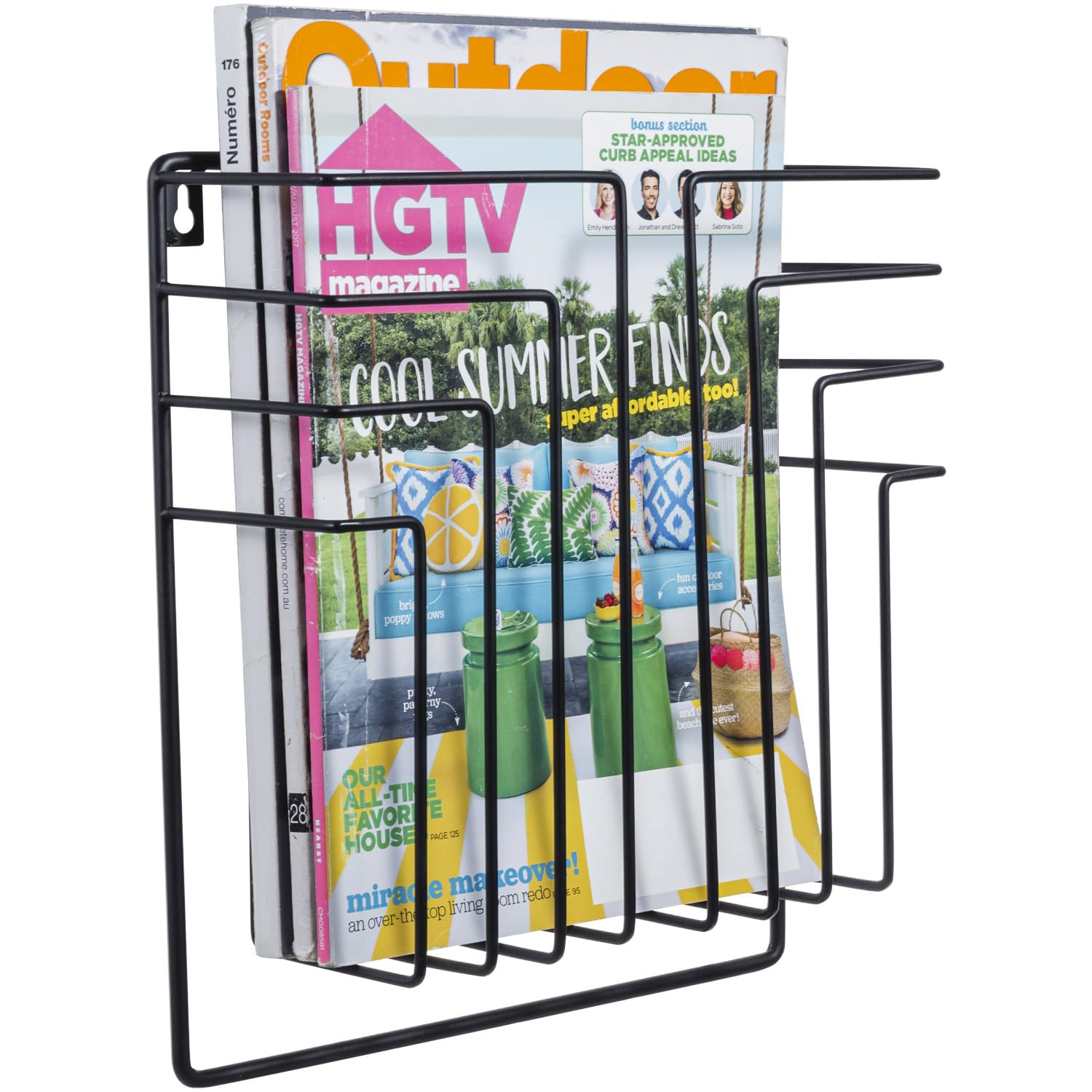 MyGift 11 Inch Modern Art Deco Black Metal Wire Floating Magazine Rack and File Folder Holder, Wall