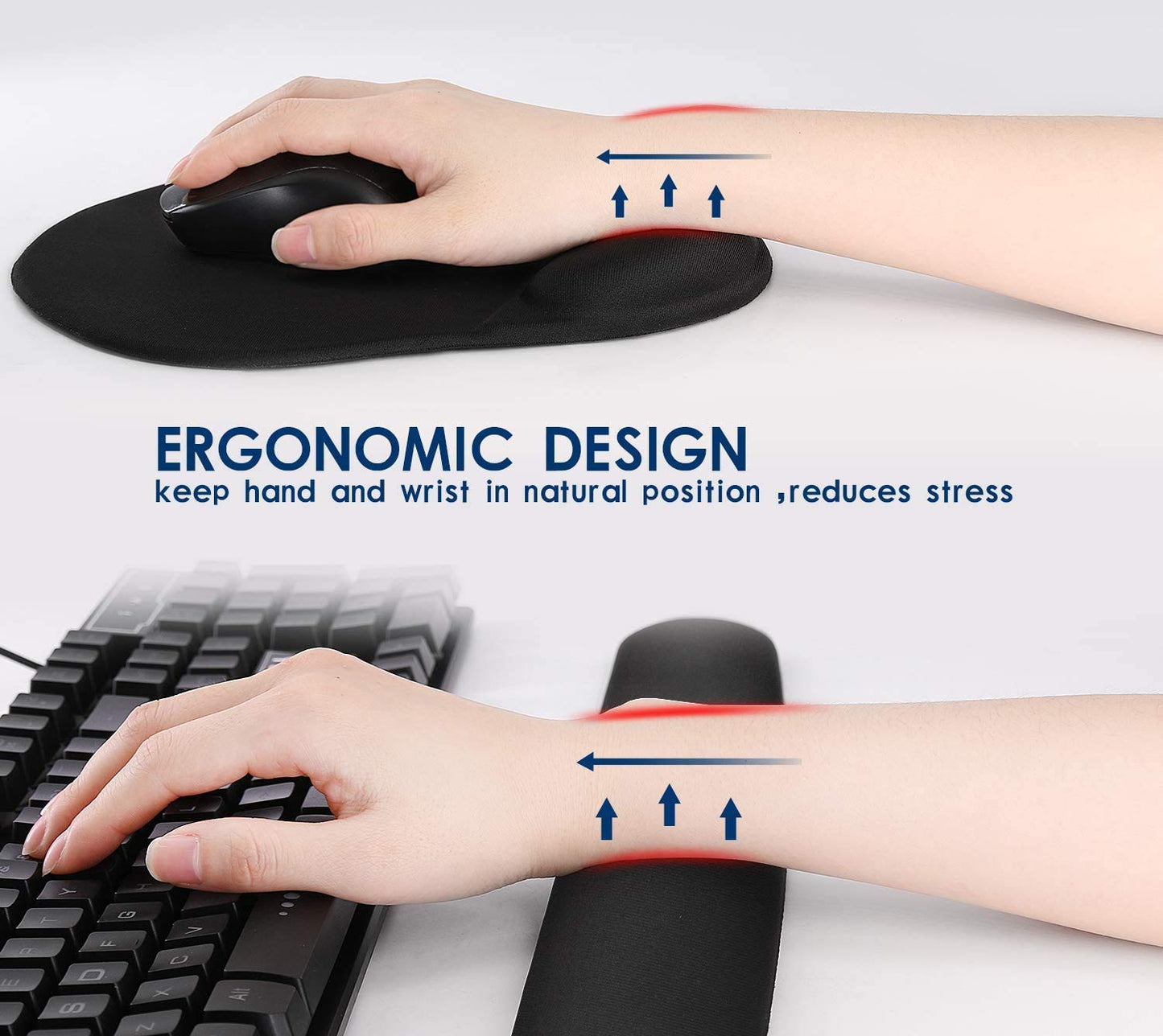 Wrist Rest Set of 2 Premium Soft Silicone Keyboard Wrist Support Bar and Mouse Wrist Rest Pads Set
