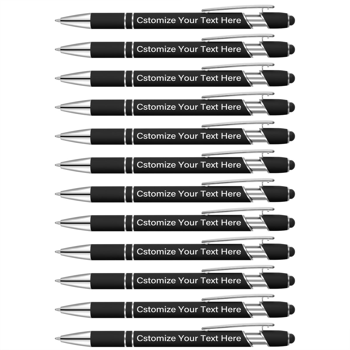 Kingluu 12 Pcs Personalized Ballpoint Pens with Stylus Tip,Free Engraving Black Ink Customized Pens