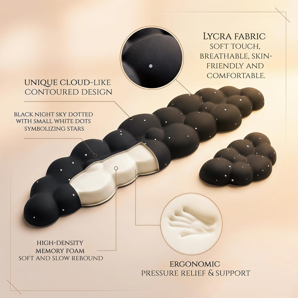 LJYZMD Silky Cloud Wrist Rest Set for Keyboard & Mouse, 16.9", Black Star