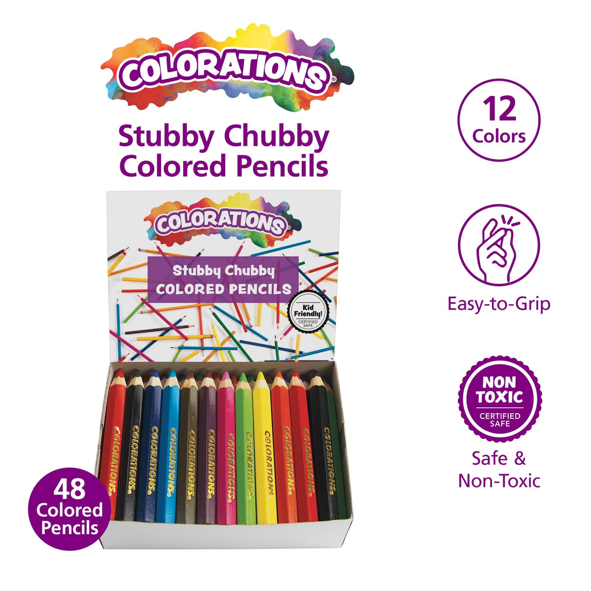 Colorations STUBPEN Stubby Chubby Colored Pencils for Kids - Set of 48