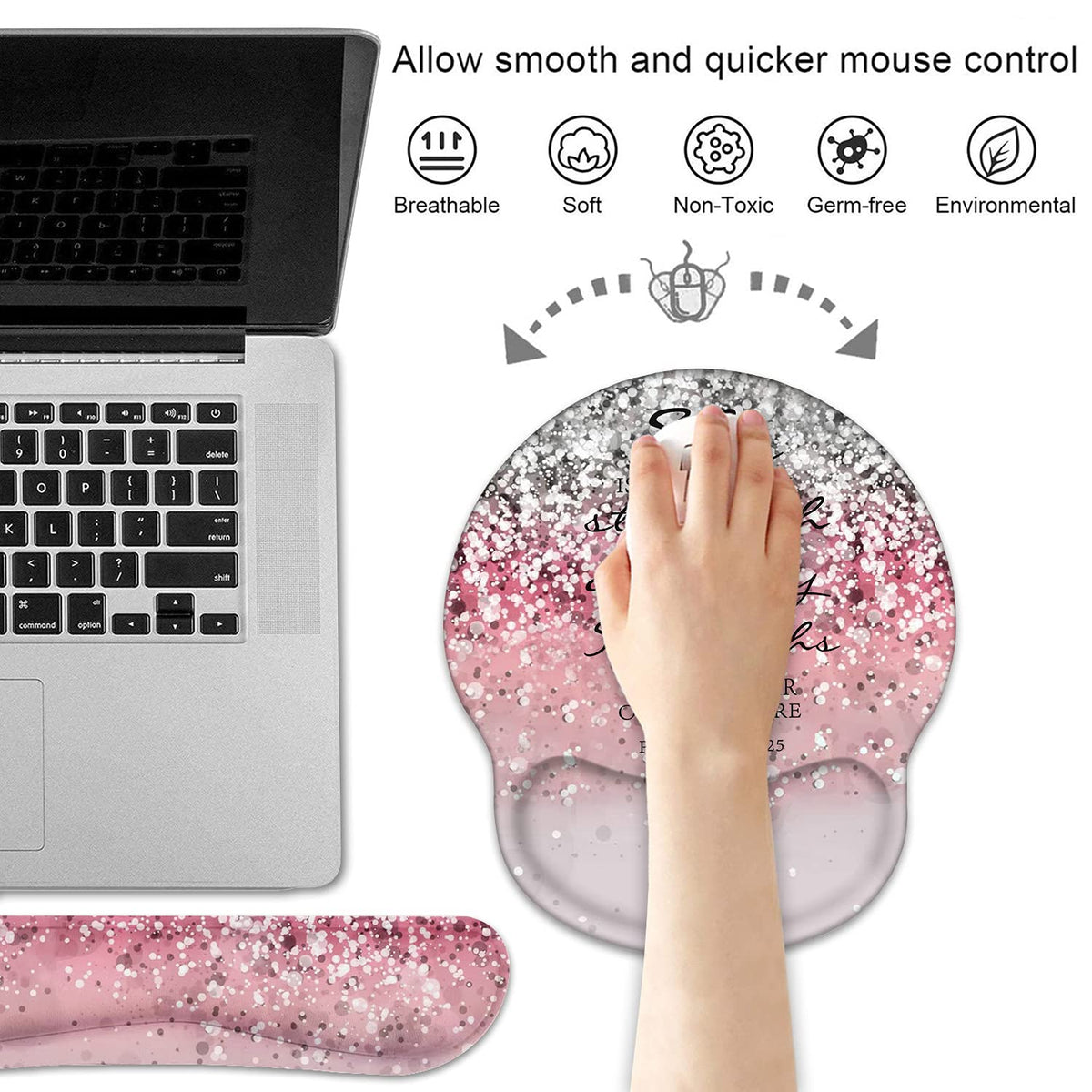 Keyboard Wrist Rest and Mouse Pad Wrist Support Set with Coasters, Non-Slip PU Base Ergonomic