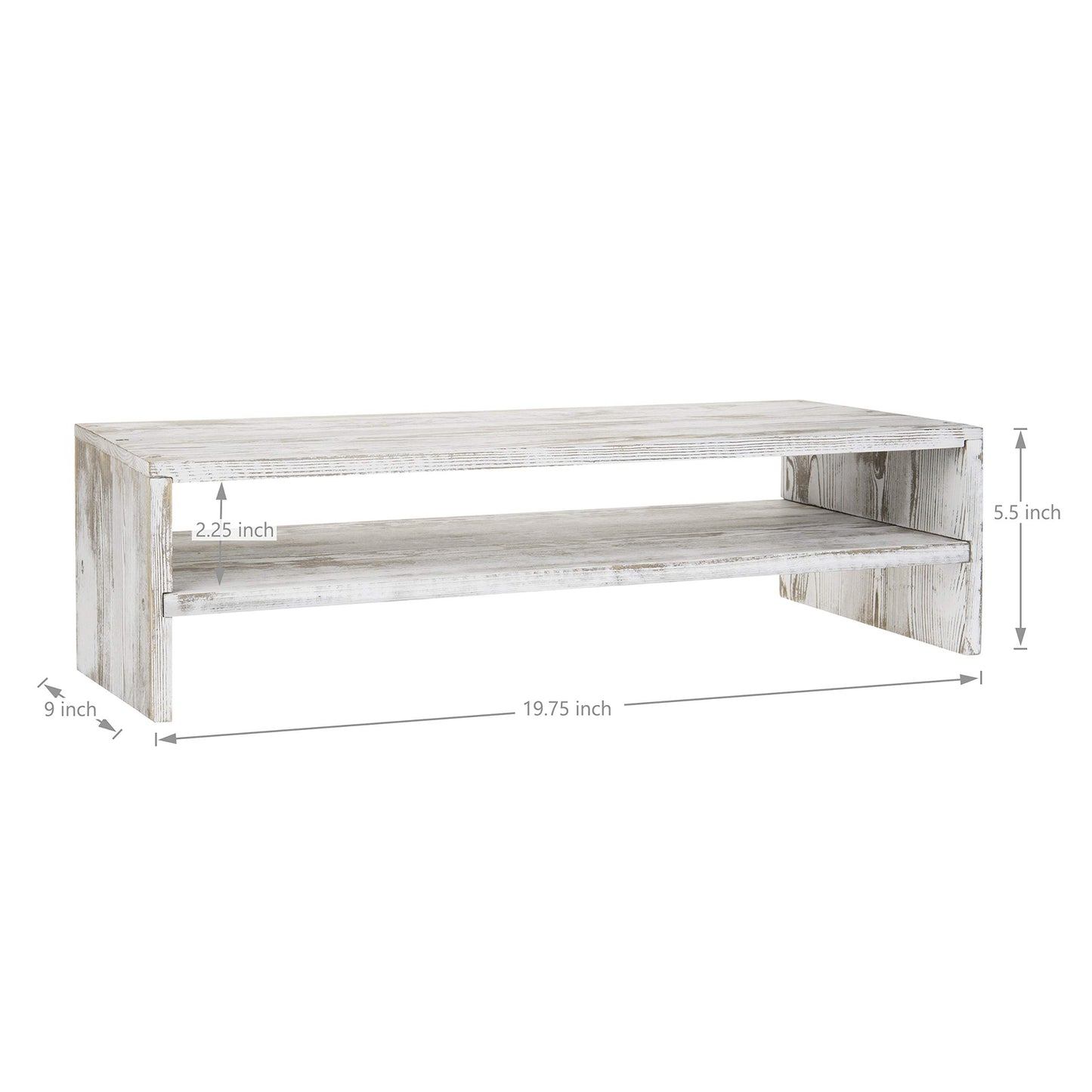 MyGift Whitewashed Wood Monitor Stand, 2 Tier Computer Desk Riser Shelf