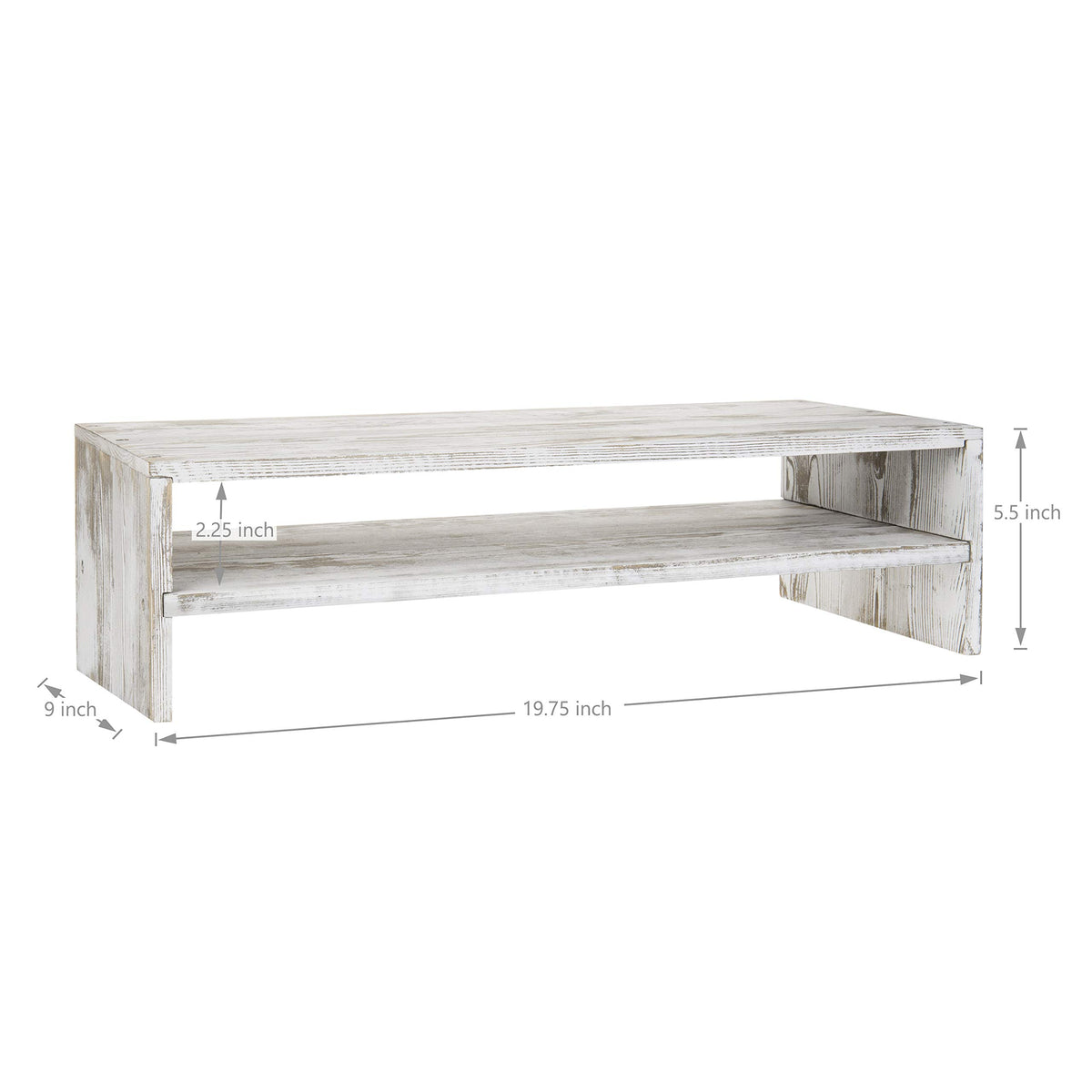 MyGift Whitewashed Wood Monitor Stand, 2 Tier Computer Desk Riser Shelf