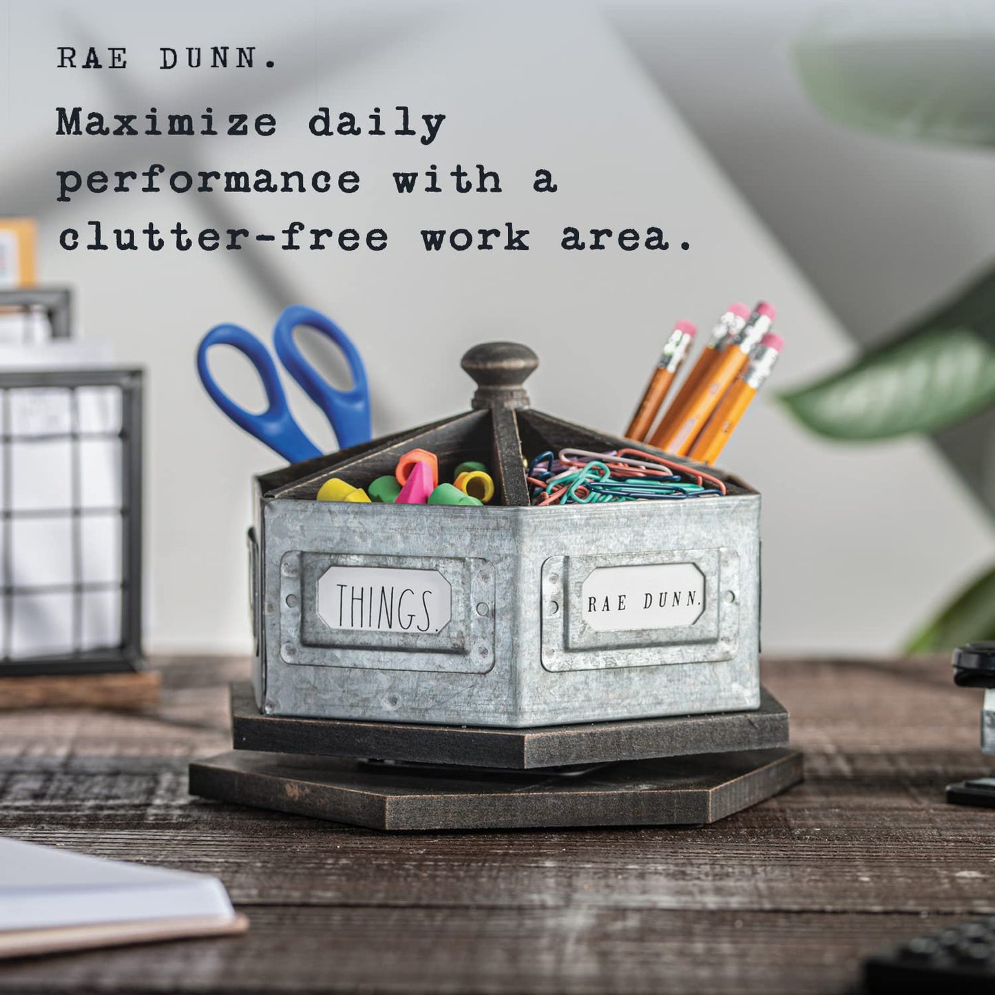 Rae Dunn by Designstyles Rotating Decorative Organizer – Steel Desktop Stationary Spinner Holder