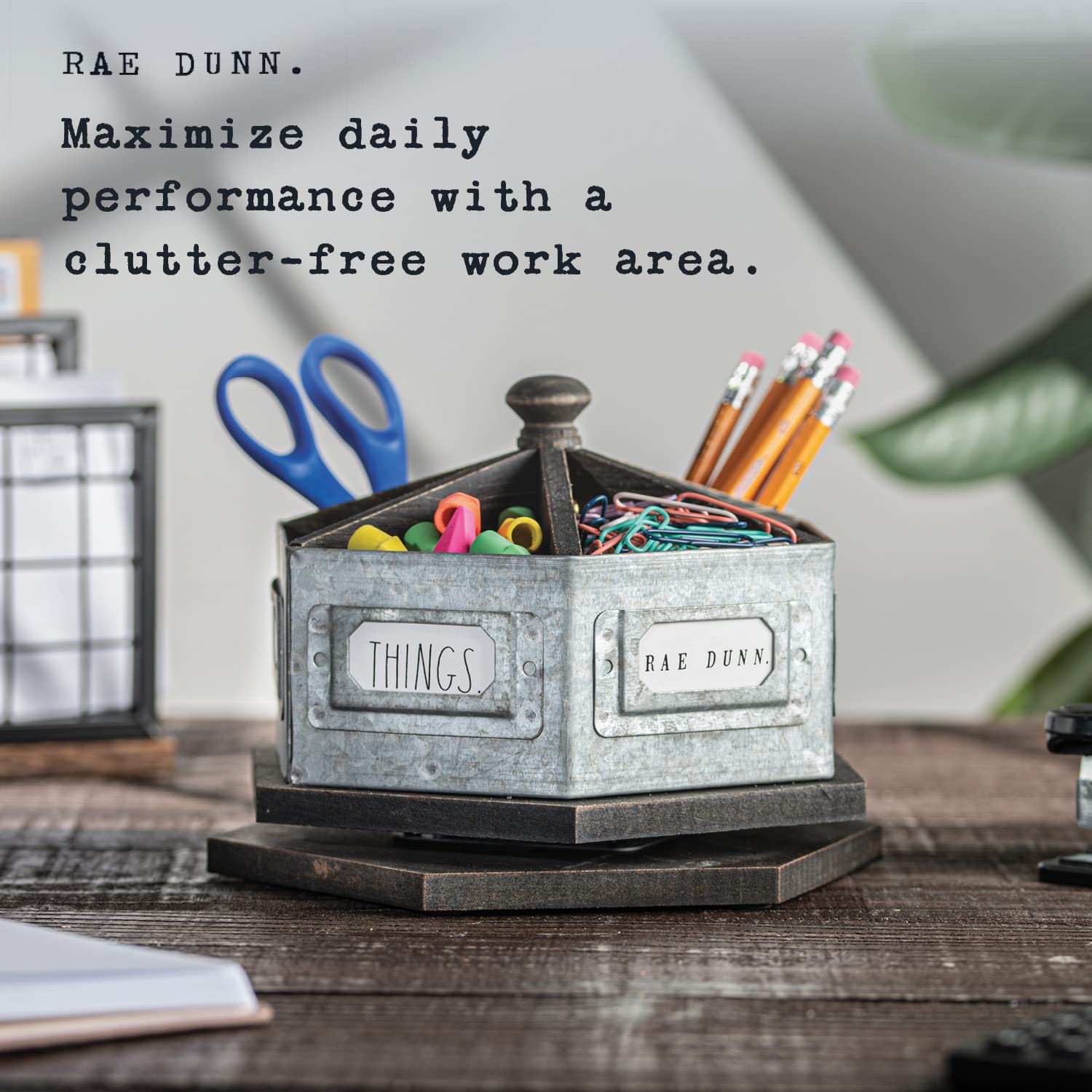 Rae Dunn by Designstyles Rotating Decorative Organizer – Steel Desktop Stationary Spinner Holder
