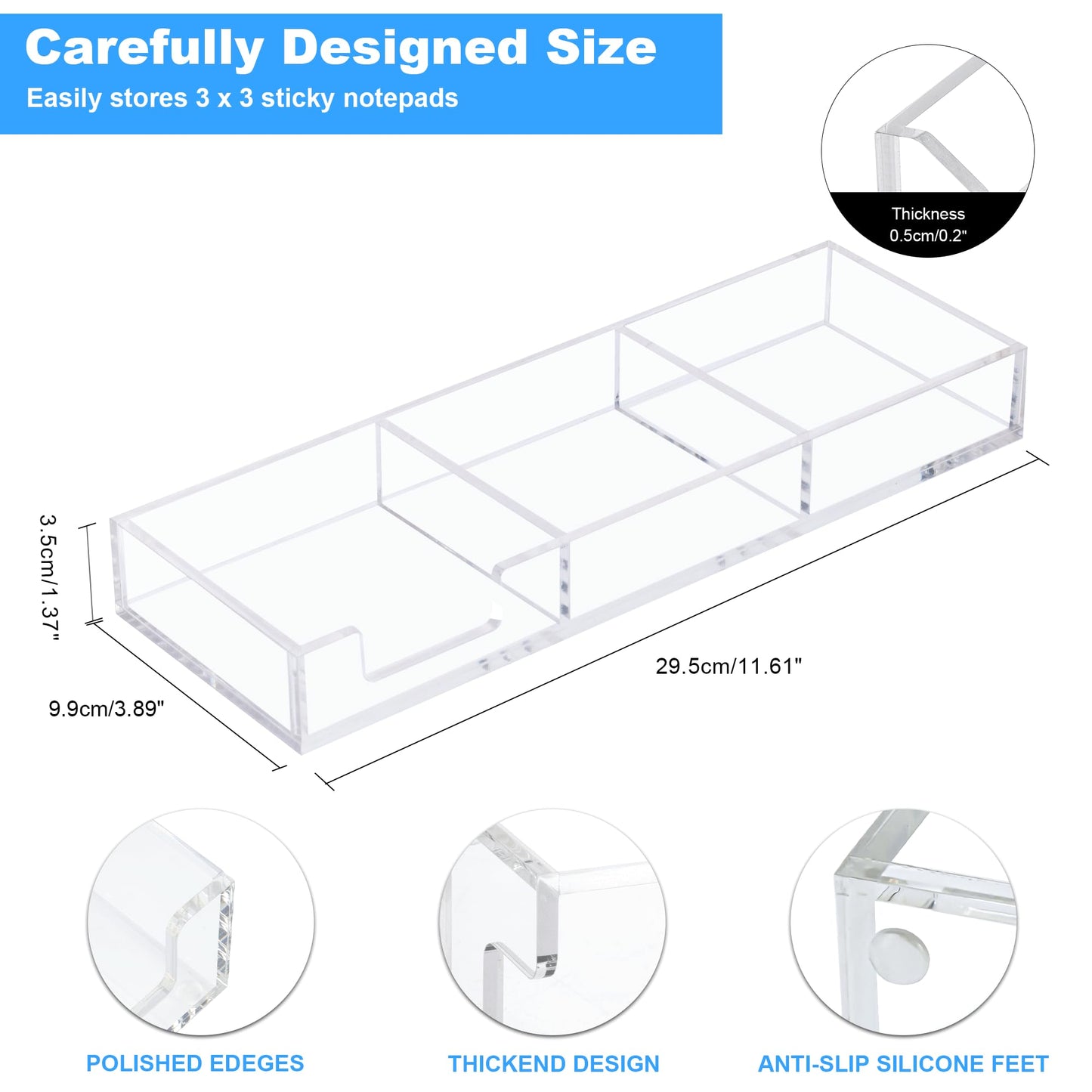 WORHE Sticky Note Holder 3 in 1 Clear Acrylic Self-Stick Memo Pads Holders Desk Organizer for