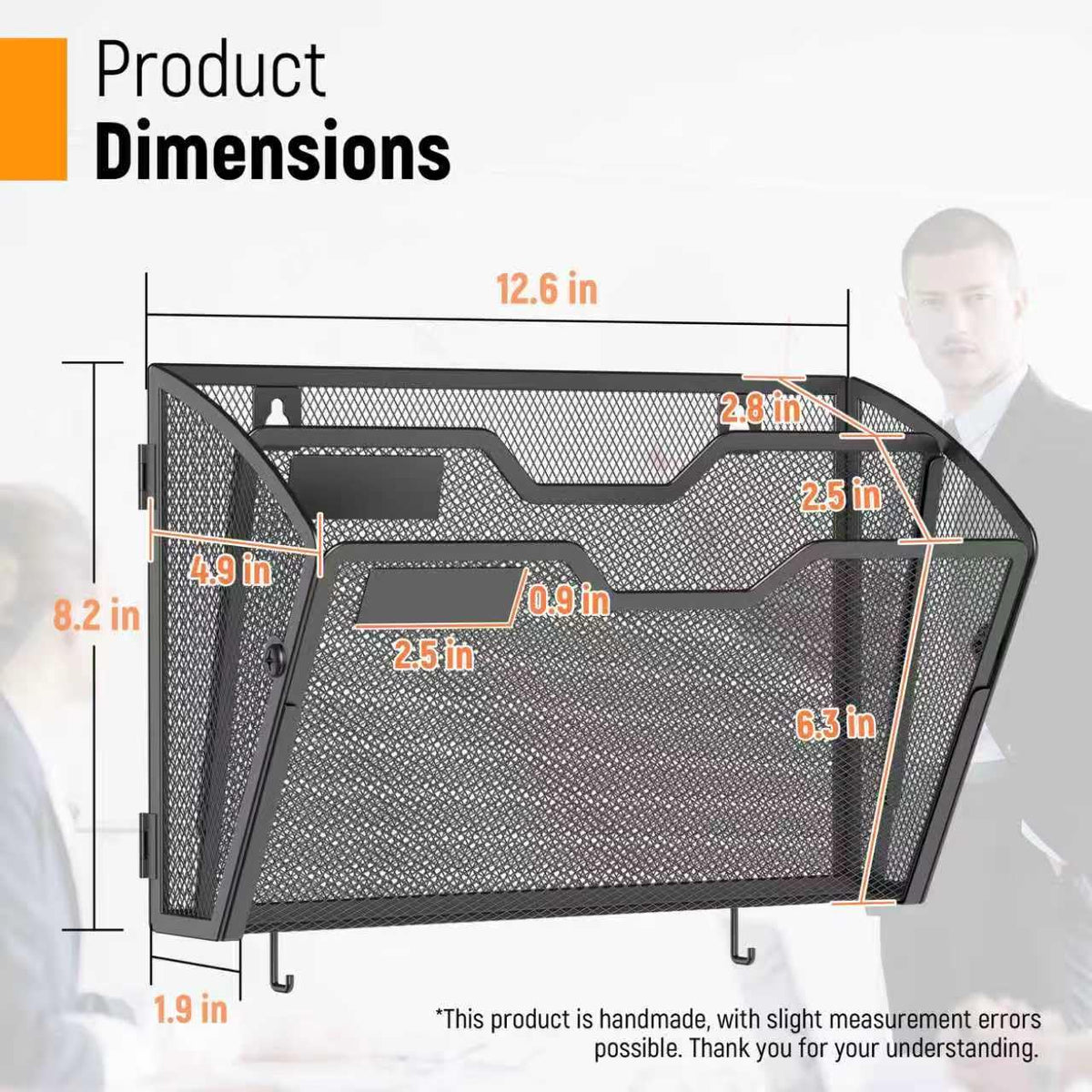 Docnest 3 Pack 2 Tier Mesh Wall File Holders with Hooks for Mail, Black