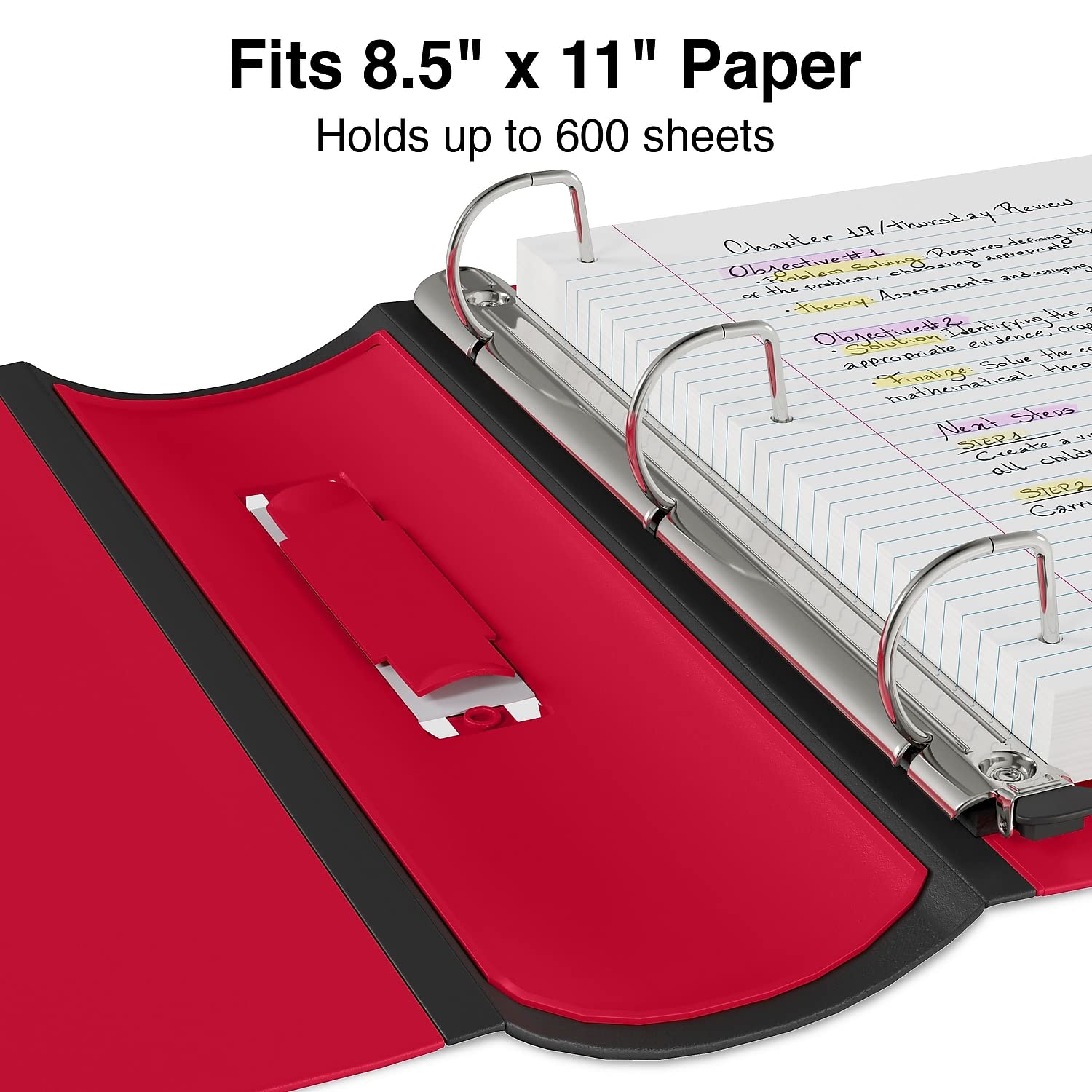 Staples Heavy-Duty 3-Inch D-Ring Binder, Red, Vinyl Cover, 600 Sheets