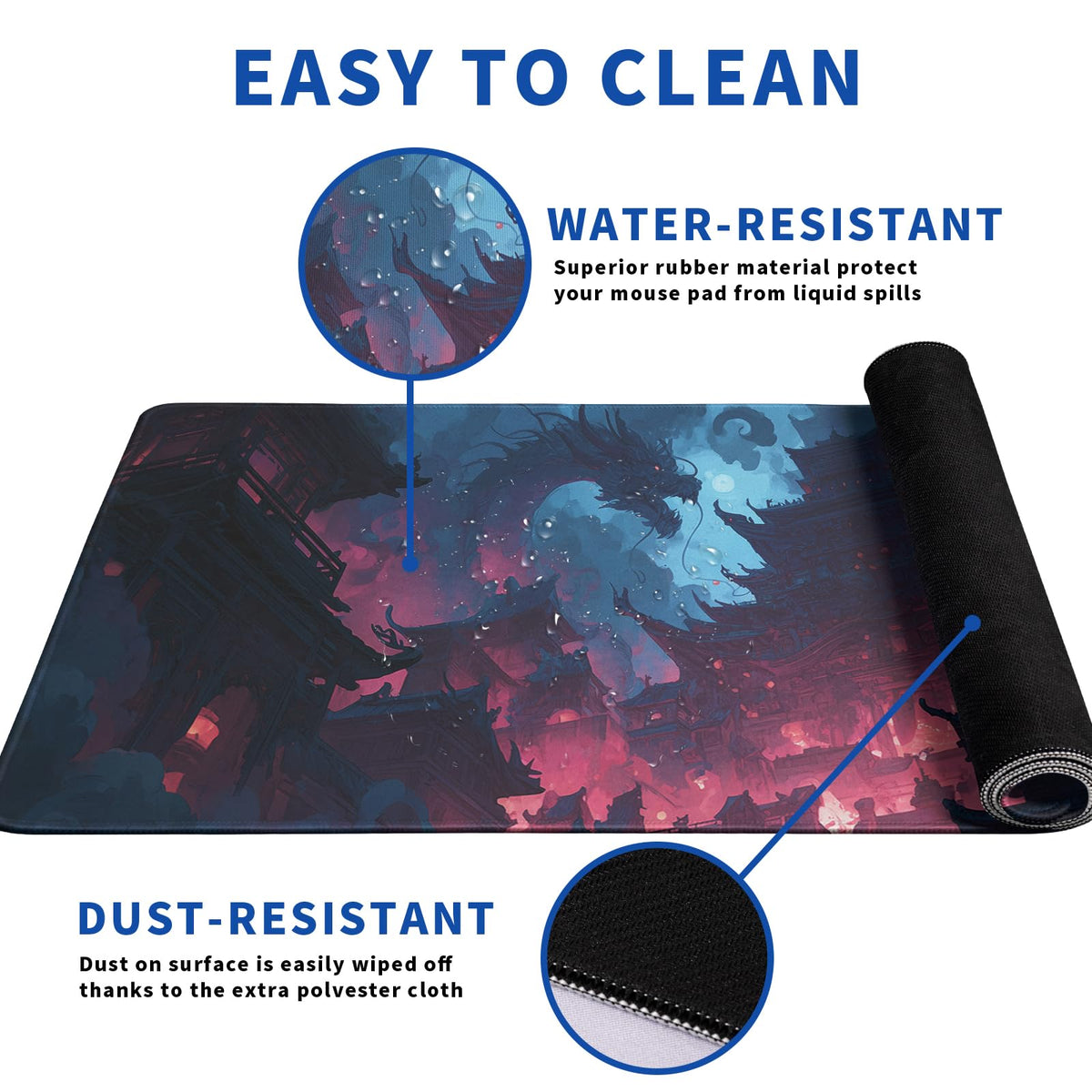 Huge Dragon Mouse Pad Desk Mat XL Extended Large Gaming Desk Pad Mousepad, Tower Effect Computer