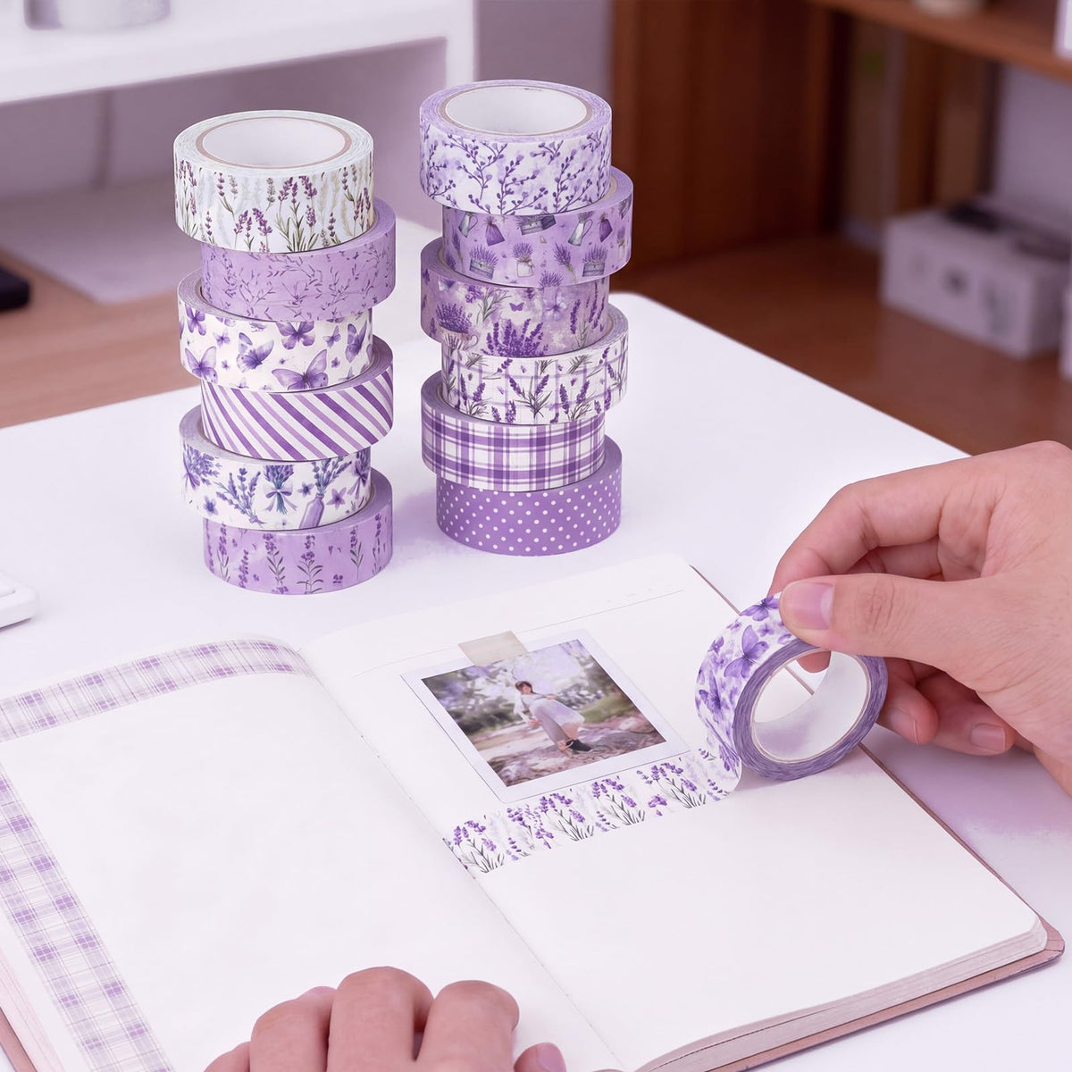 YooNotee 12 Rolls Floral Washi Tape Set,Purple,Lavender