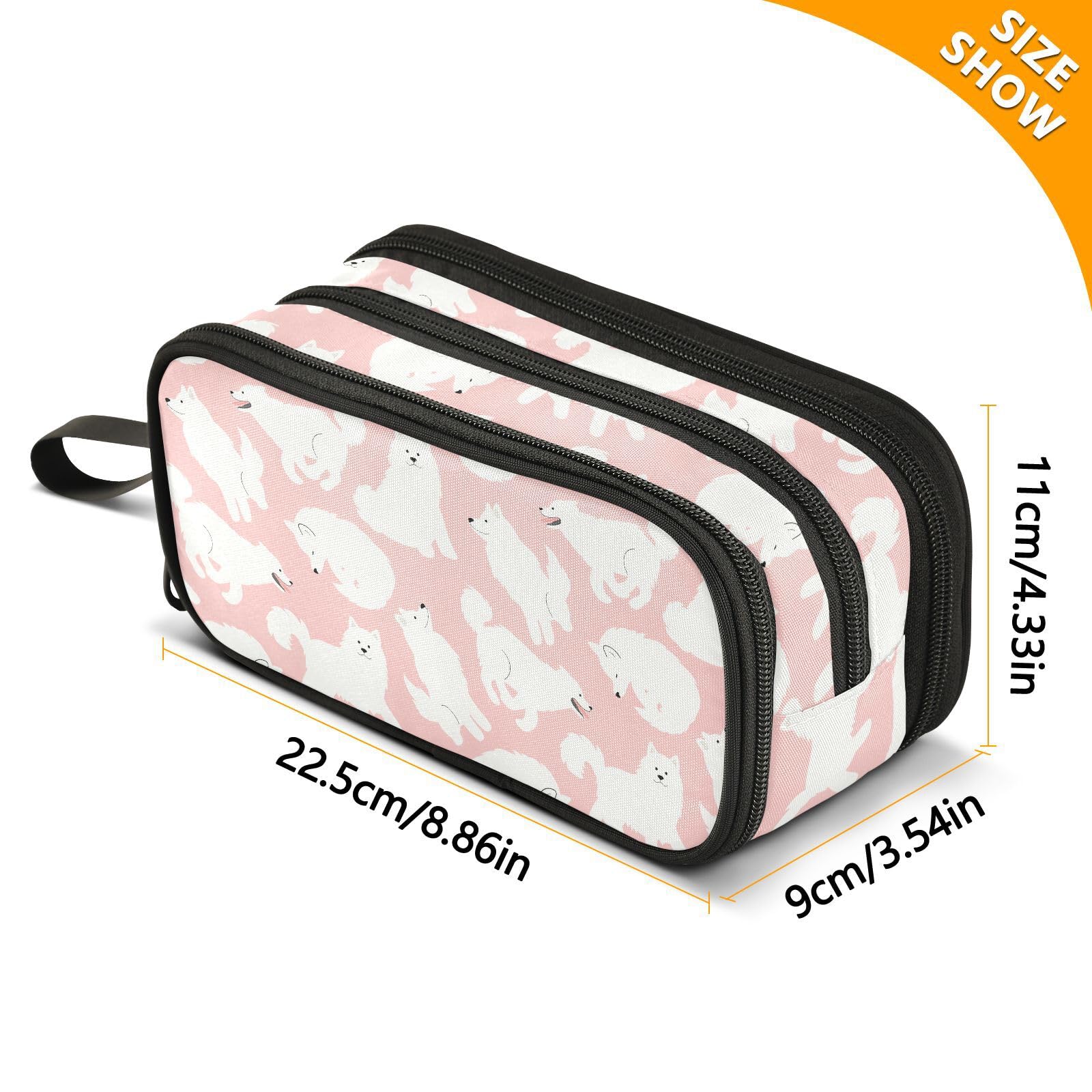 Sletend Pencil Case Samoyed Dog 3 Compartments Pencil Pouch
