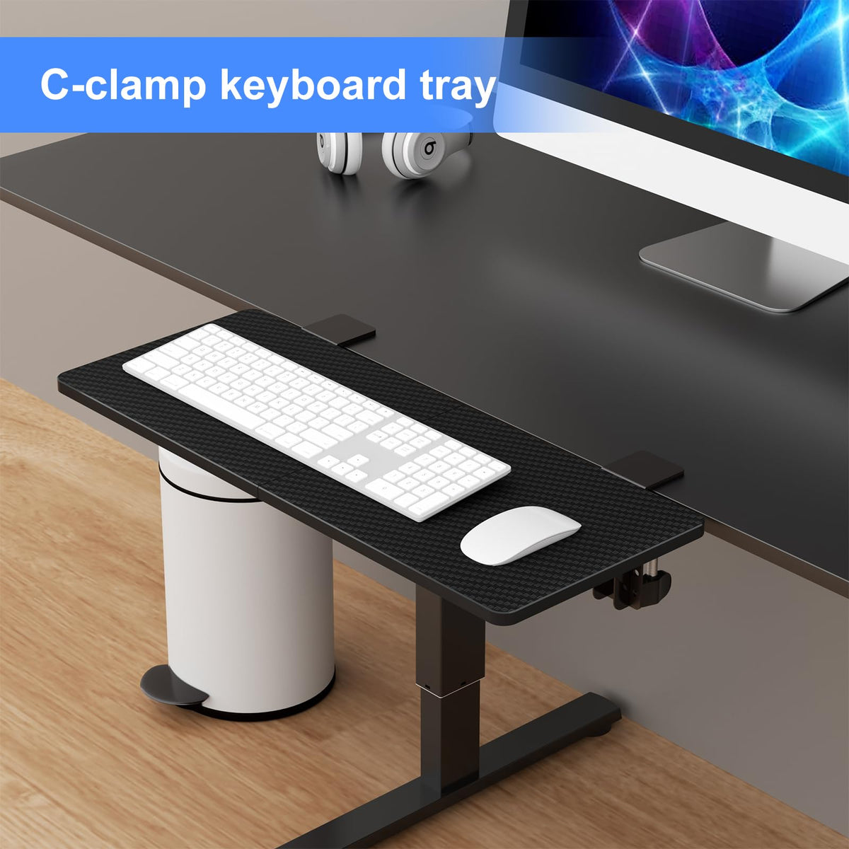 Suptek Clamp-on 9.5 x 23.6 inch Desk Extender, Wrist Support, Foldable Keyboard Tray Platform
