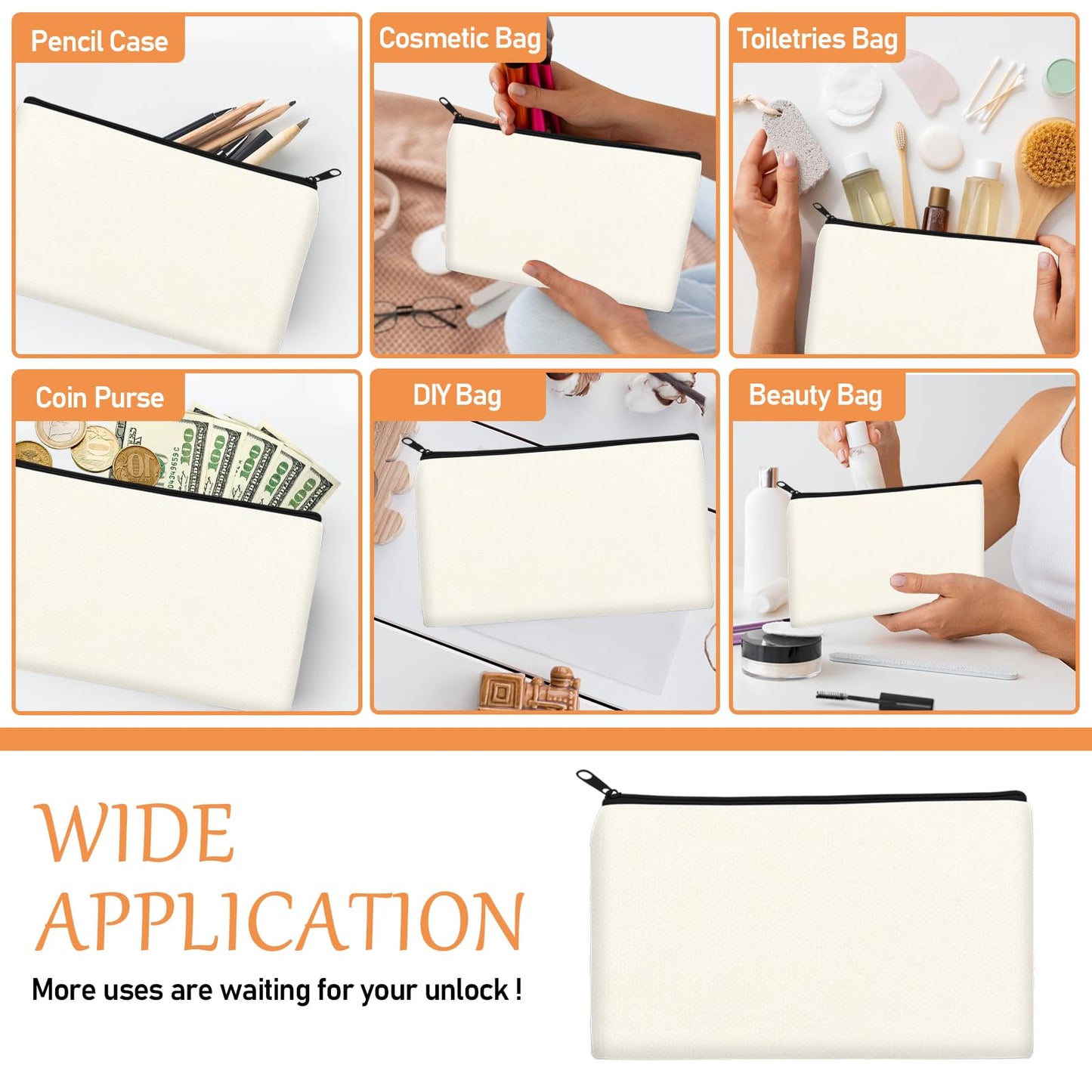 Legigo 24 Pack Beige Canvas Makeup Bags DIY Craft Bag- Blank DIY Craft Bag Canvas Pencil Case