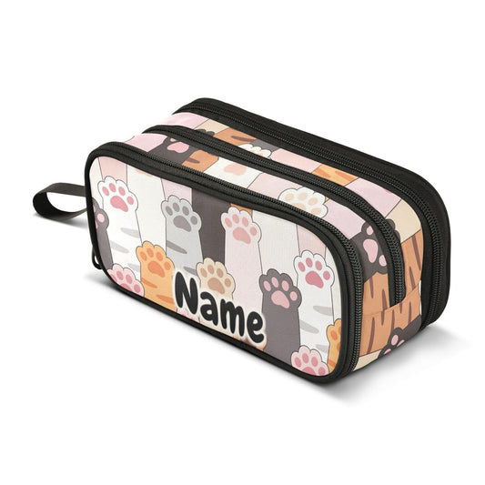BOENLE Custom Cat Paw Prints Pencil Case Box Boys Girls Personalized Name Large Pencil Pouch