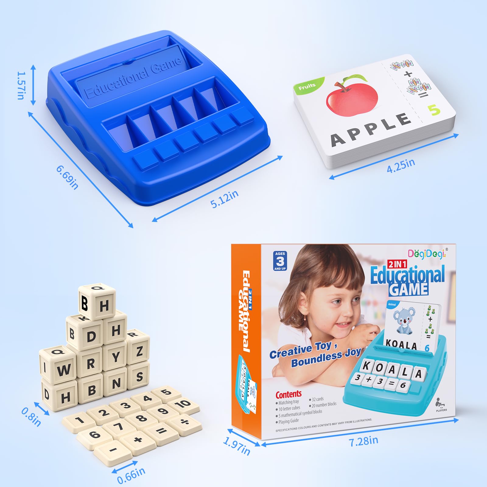 DEGIDEGI Educational Toys for Kids Ages 3-8, Matching Letter Spelling Math Counting Game,Learning