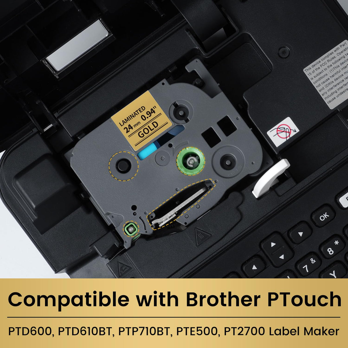 24mm 0.94" Label Tape Compatible with Brother P-Touch TZe-851 Black on Gold