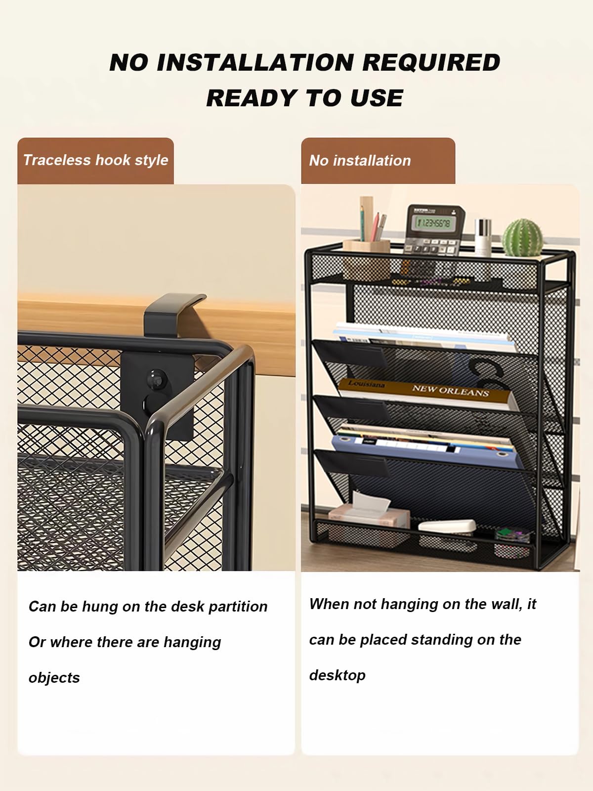 ZNMYDMT 5 Tier Mesh Wall File Organizer,3 Pockets vertical Mount Hanging Organizer with Top/Bottom