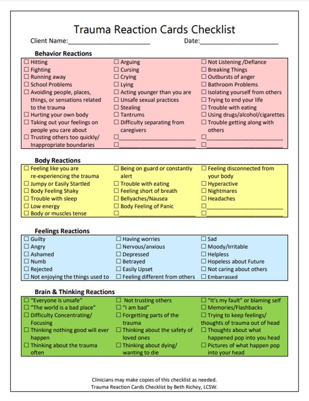 Trauma Reaction Cards for Children & Adolescents