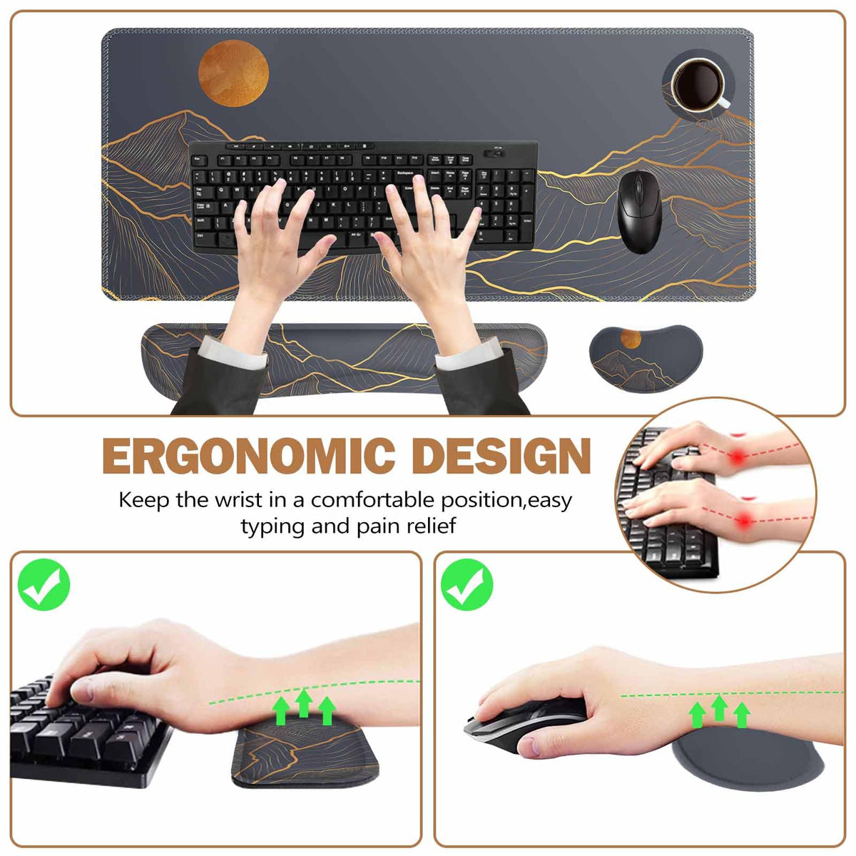 ToLuLu Extended Gaming Mouse Pad, Ergonomic Keyboard Mouse Wrist Rest Set