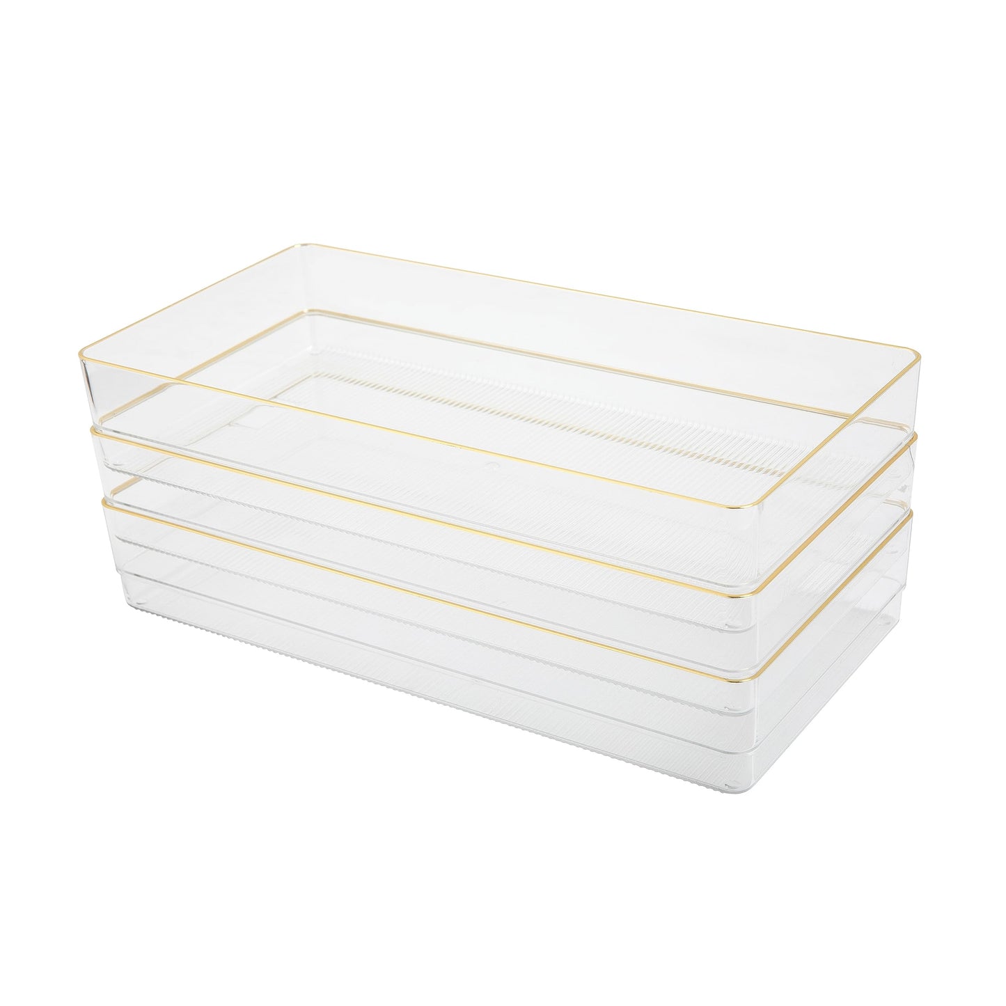 Martha Stewart Kerry Stackable Desk Drawer Organizers, Clear/Gold, 3-Pack