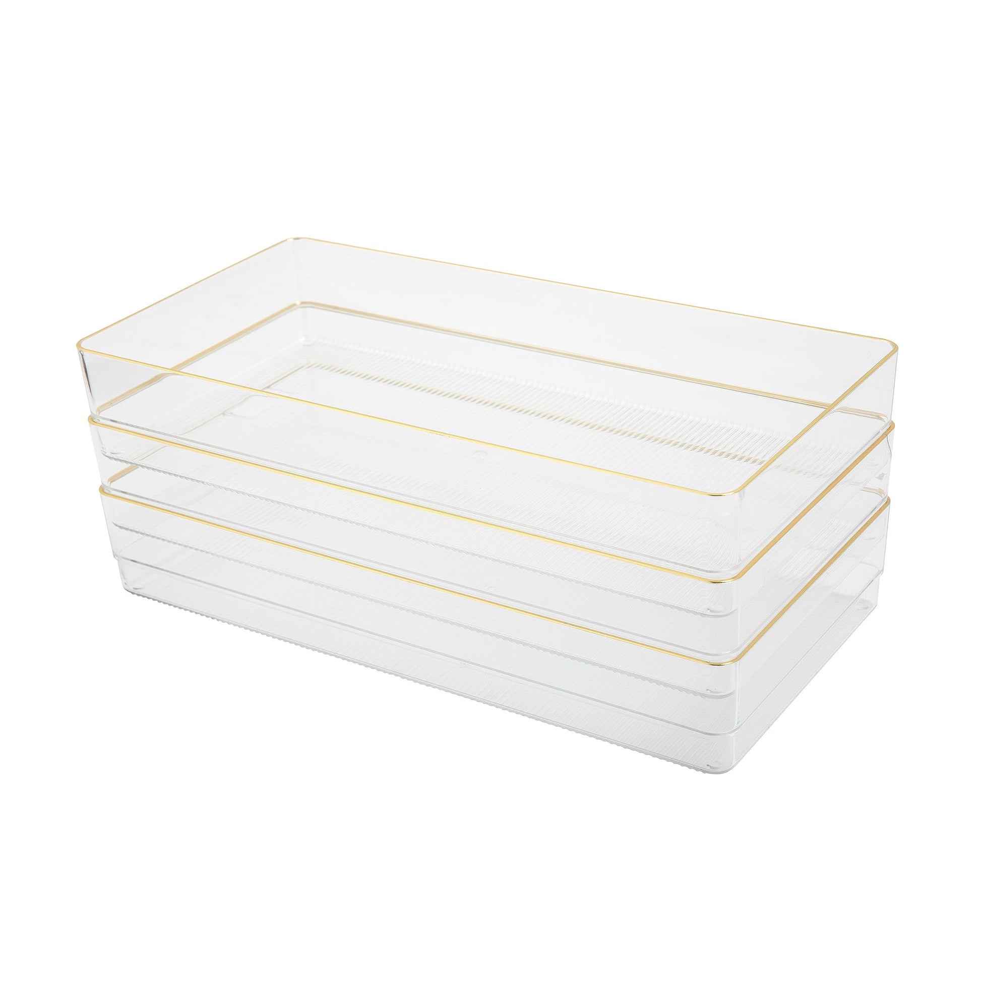 Martha Stewart Kerry Stackable Desk Drawer Organizers, Clear/Gold, 3-Pack