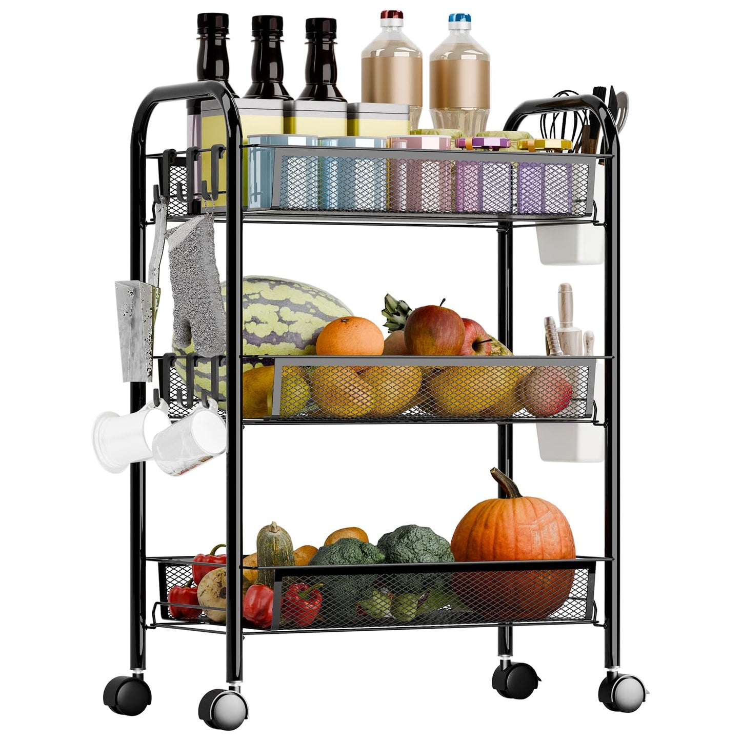 sxvbdway Fruit Vegetable Basket Storage Cart 5 Tier Stackable Metal Mesh Basket with 360 Degree